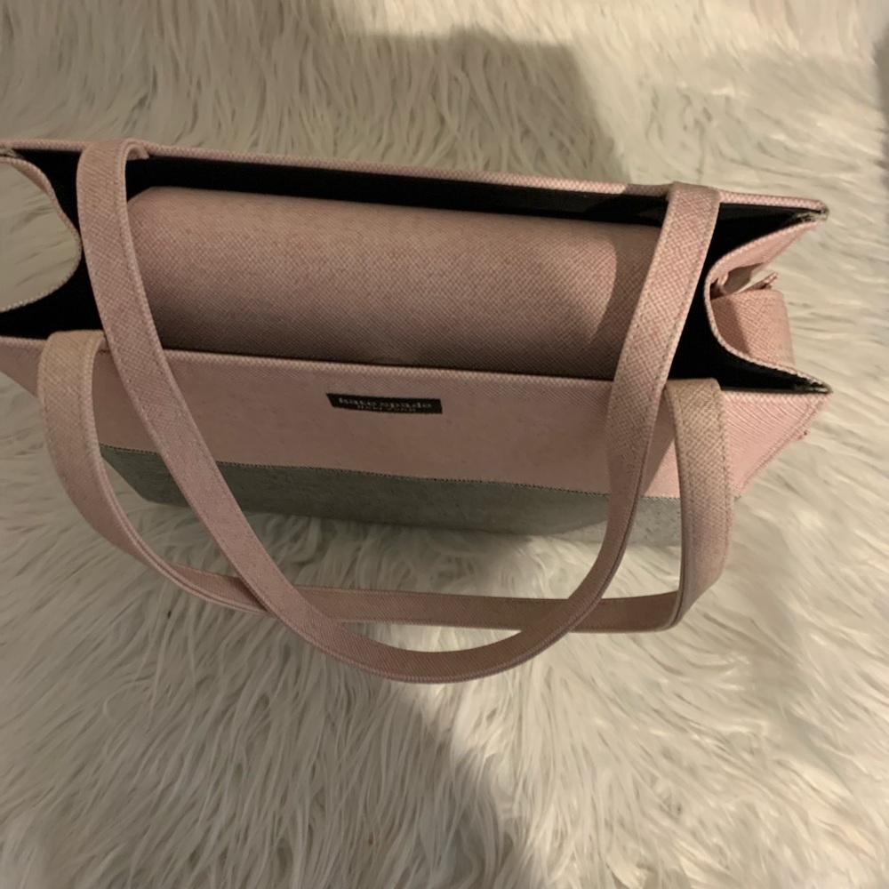 KATE SPADE PINK GREY HANDBAG MEDIUM SATCHEL PURSE FABRIC, CLASSIC STYLE - Picture 12 of 16